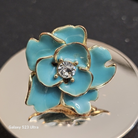 Large Turquoise Flower Ring with earings - Picture 7 of 9